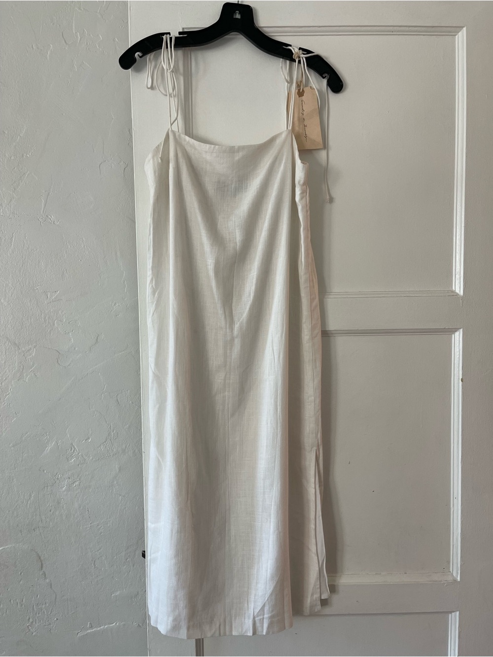 NWT Sundays in Brooklyn Anthropologie White Linen Tie-Shoulder Slip Dress